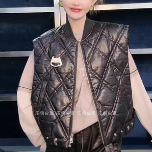 新款真皮马甲女款绵羊皮时尚保暖百搭气质休闲无袖背心裙显瘦马夹