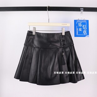 真皮皮裙女半身裙短款2024海宁绵羊皮纯皮高腰显瘦a字蓬蓬短裙秋
