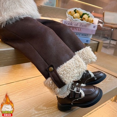 女童秋冬季加绒直筒裤女宝宝外穿羊驼绒裤子冬款儿童休闲保暖长裤