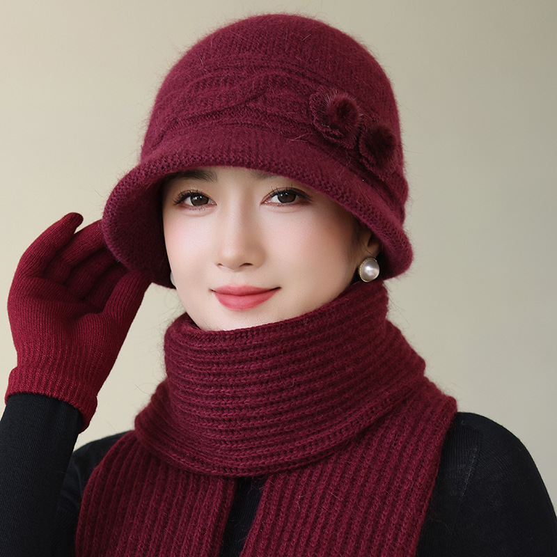 中老年人妈妈毛线帽女冬季加绒加厚兔毛保暖针织帽老太太奶奶帽子