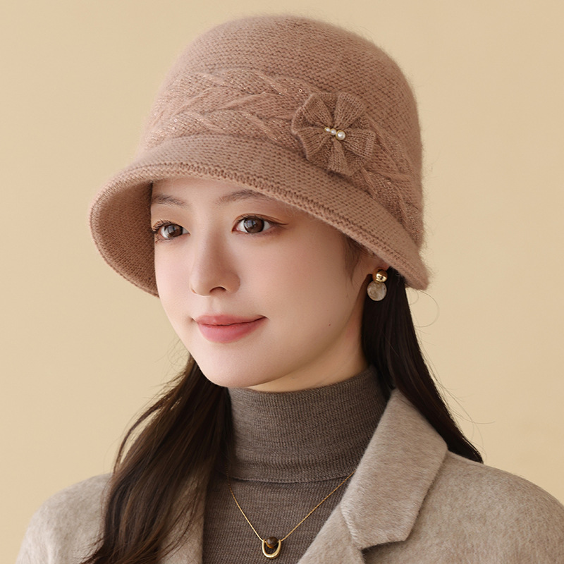 新款中老年人妈妈兔毛针织毛线帽奶奶保暖盆帽加绒帽子老太太老人