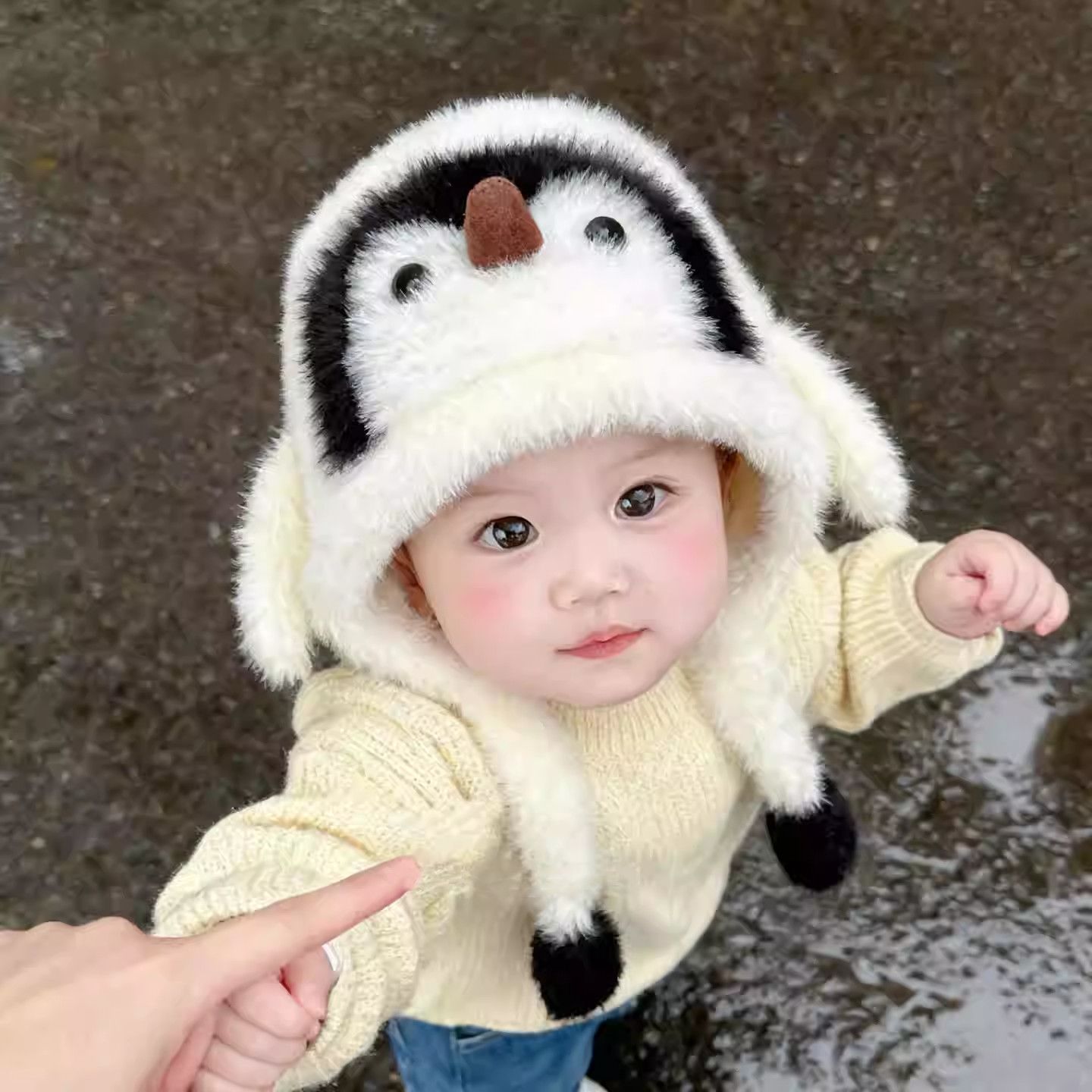 宝宝帽子冬季加厚毛绒帽可爱超萌企鹅男女儿童户外防风保暖护耳帽