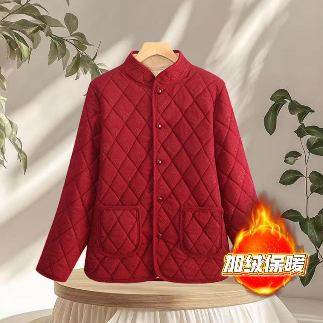 2025小香风棉服中老年新款欧棉绒加绒休闲加厚保暖外套有领小棉袄