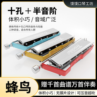 JDR嘉德瑞蓝馍馍设计蜂鸟Trochilus10孔半音阶口琴布鲁斯十孔C调