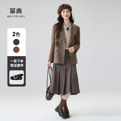 幂典高级感格纹西装呢子大衣