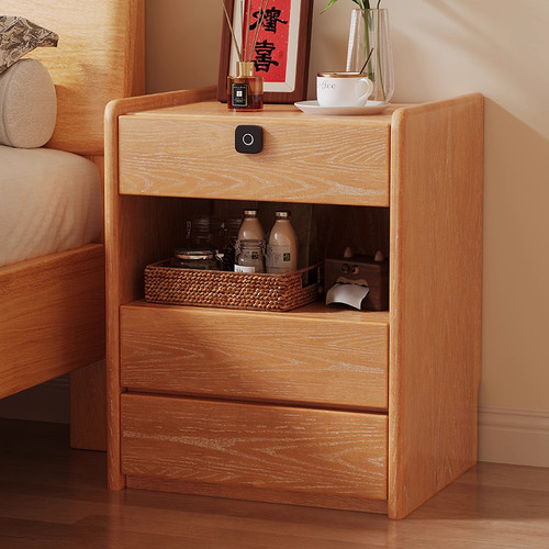 实木床头柜卧室带指纹锁床边柜