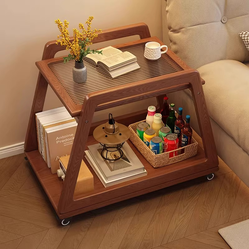 可移动边几置物架简易实木小推车