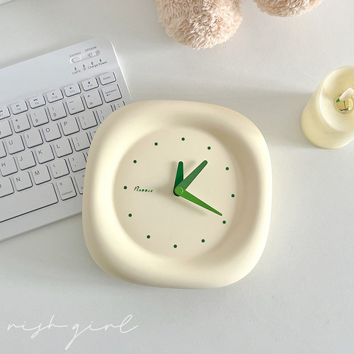 时钟奶油挂钟桌面可立式静音钟表