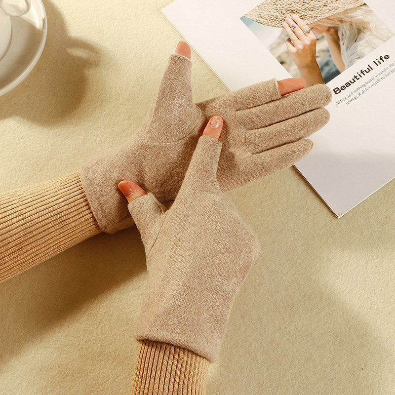 SUEDE GLOVES FOR MEN AND WOMEN IN WINTER RIDING OUTDOOR PLUS VELVET WARM AND NON-SLIP DRIVING MOTORCYCLE RIDING TAKEAWAY LEAK TWO FINGERS