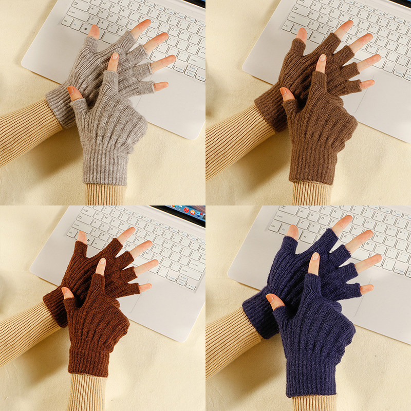 HALF-FINGER GLOVES MENS WINTER WARM PLUS VELVET THICK KNITTED WOOL FINGERLESS STUDENTS WRITING RIDING AUTUMN AND WINTER MEN