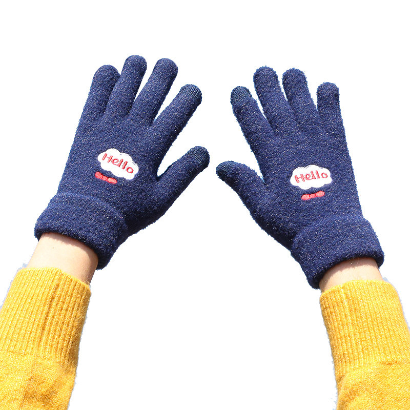 SMILEY GLOVES FOR LADIES AUTUMN AND WINTER CUTE SWEET RIDING WARM VELVET THICKENED COLDPROOF KOREAN TOUCH SCREEN COTTON GLOVES
