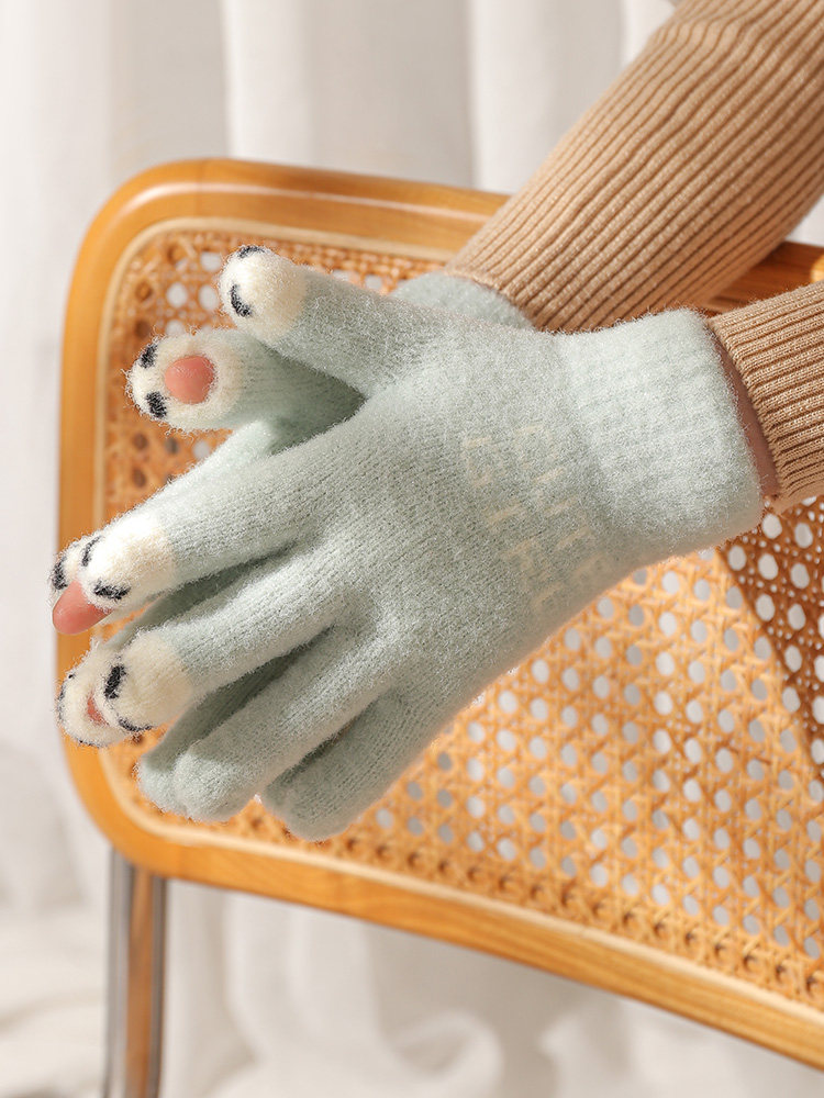 GLOVES LADIES WINTER NEW FINGER THICKENED WARM BIG KIDS CUTE STUDENT COLD WOOL TOUCHSCREEN WINTER MEN