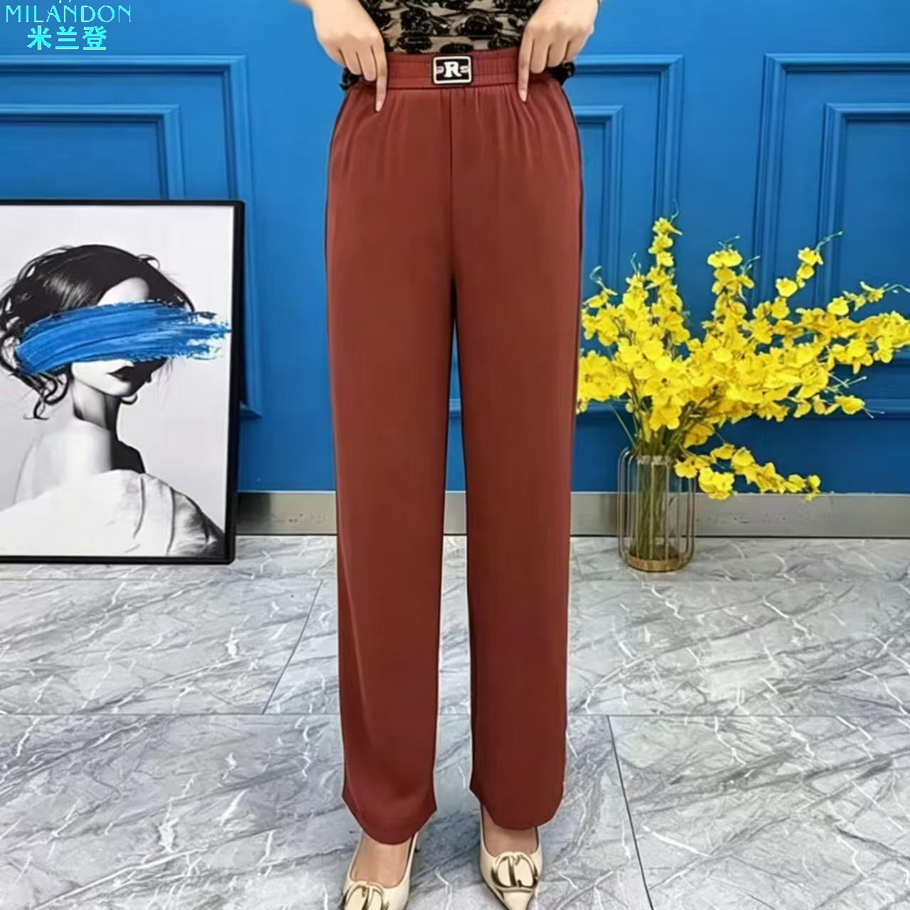 米兰登官方舰旗店中年妈妈裤子夏季薄款阔腿裤宽松休闲显瘦洋气直图片