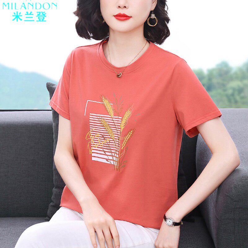 米兰登官方舰旗店妈妈夏装2026新款短袖t恤女中老年减龄大码半袖图片