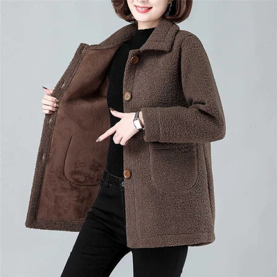 恒源祥官方正品亏本处理女装妈妈装仿羊羔绒加厚外套中老年女颗粒