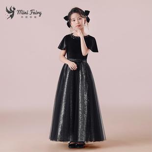 2025新款高级感黑色钢琴演出服高中生毕业长款公主裙儿童大小提琴
