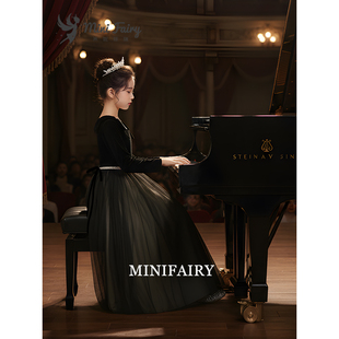 新款秋冬长袖丝绒儿童礼服高端钢琴演奏服洋气大小提琴表演蓬蓬裙