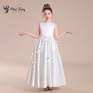 女童缎面礼服儿童钢琴演奏高端演出服十周岁生日party公主裙长款