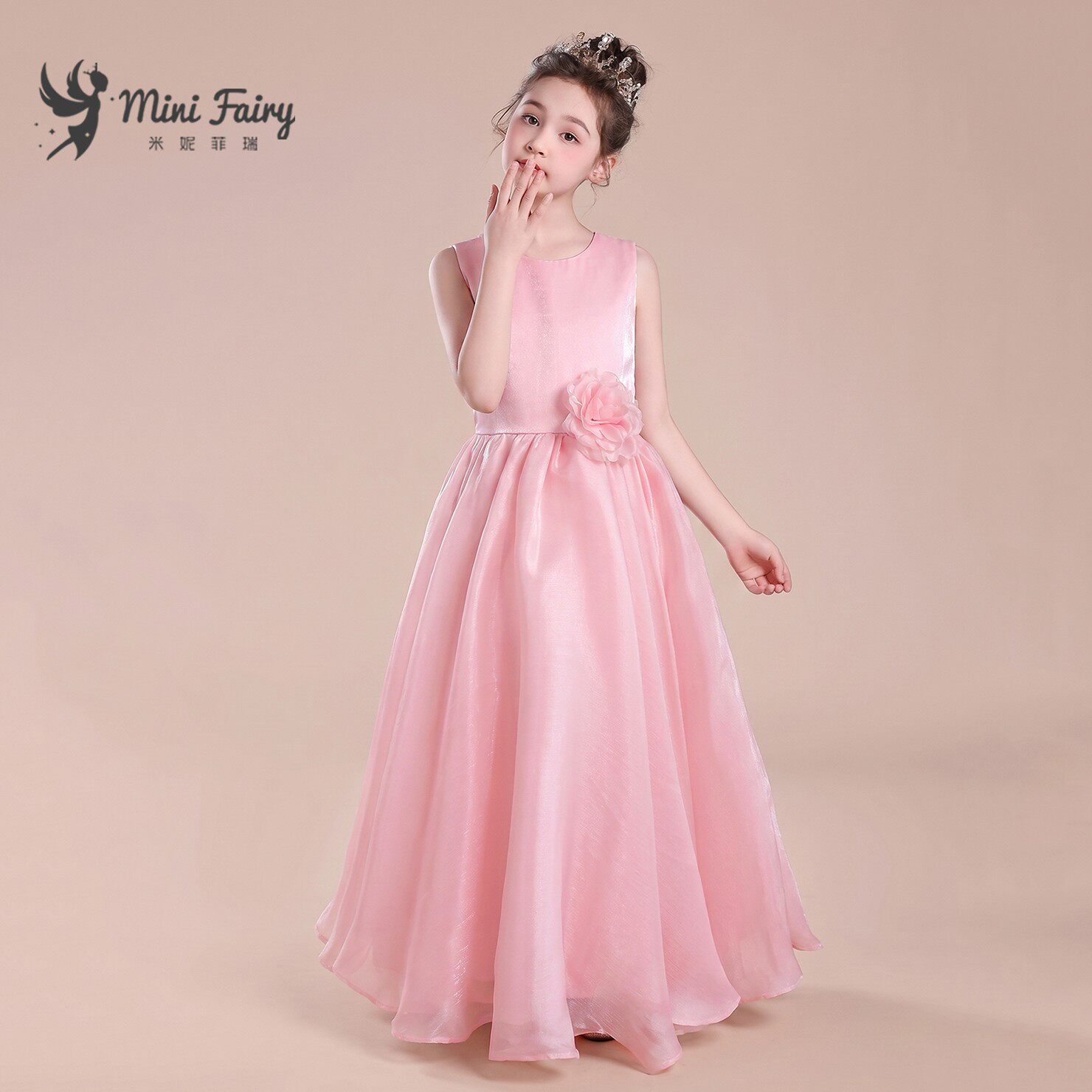 女童春夏粉色生日蓬蓬裙洋气清风纱公主裙长款钢琴演出服古筝表演