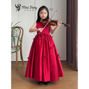 米妮菲瑞女童缎面礼服儿童钢琴演奏高端演出礼服生日party公主裙