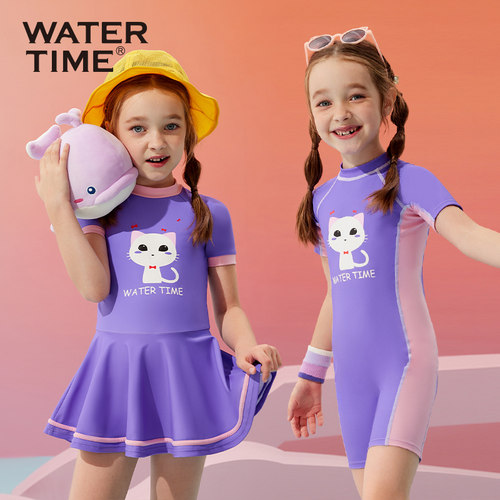 WATERTIME女童印花连体裙式泳衣