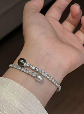 大溪地真多麻珍珠锆石手镯简约百搭韩国版个性手环闺蜜礼物手饰女