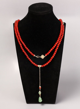 新中式项链红色新年喜庆古风马面裙璎珞长背云汉服古风项链配饰女