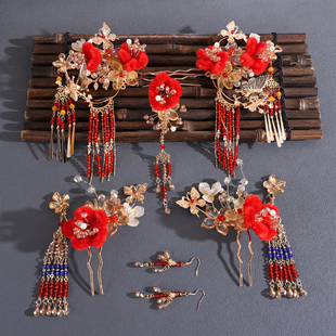 新中式古风汉服秀禾新娘发饰套装国风结婚旗袍敬酒服头饰配饰女