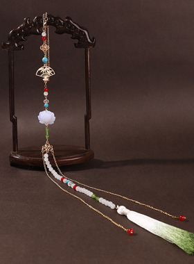 古风压襟腰间挂饰绿色渐变流苏白色莲花国风百搭马面裙汉服男女款