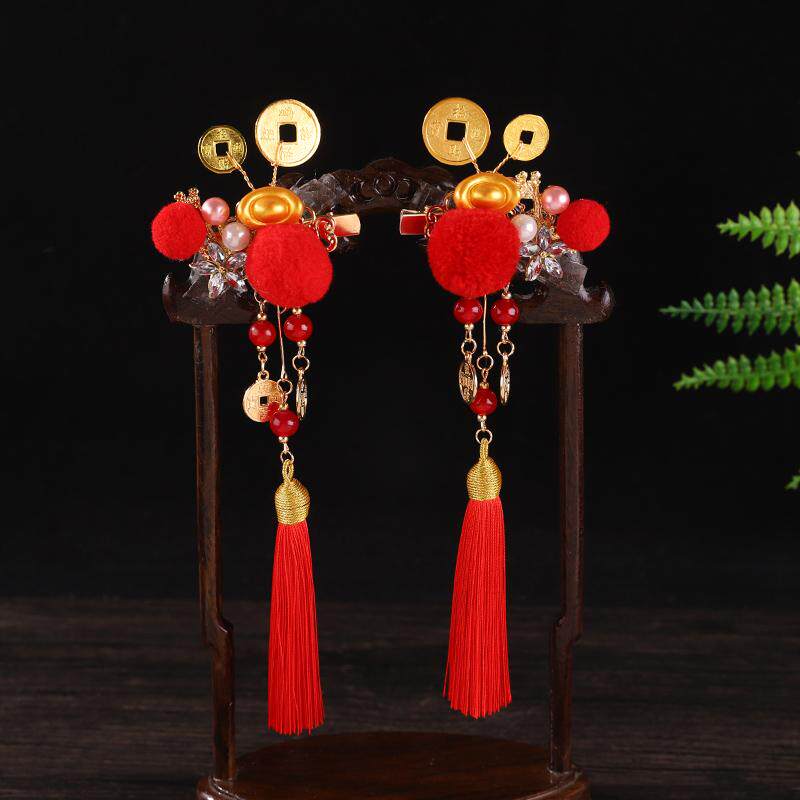 新年招财进宝国风红色毛球流苏发夹可爱儿童新年发夹喜庆铜钱发饰,饰品/流行首饰/时尚饰品新,发饰,淘宝优惠券,粉丝福利购,淘宝优惠卷