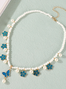 送朋友超仙坦领花朵项链仿珍珠