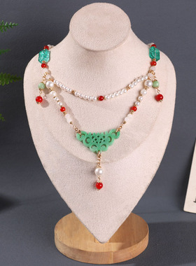 绿色系高级感新中式古典旗袍配饰