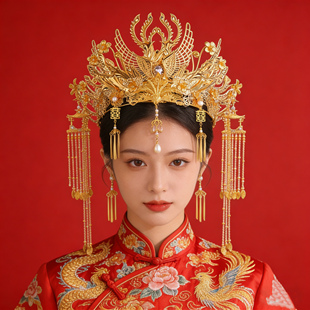 秀禾新娘凤冠汉服新款金色中式头饰古装奢华流苏大气古风饰品发饰