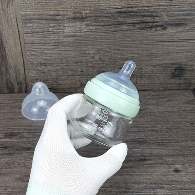 0-3月新生婴儿专用6cm超宽口径玻璃奶瓶90ml小号偏中心防胀气防呛