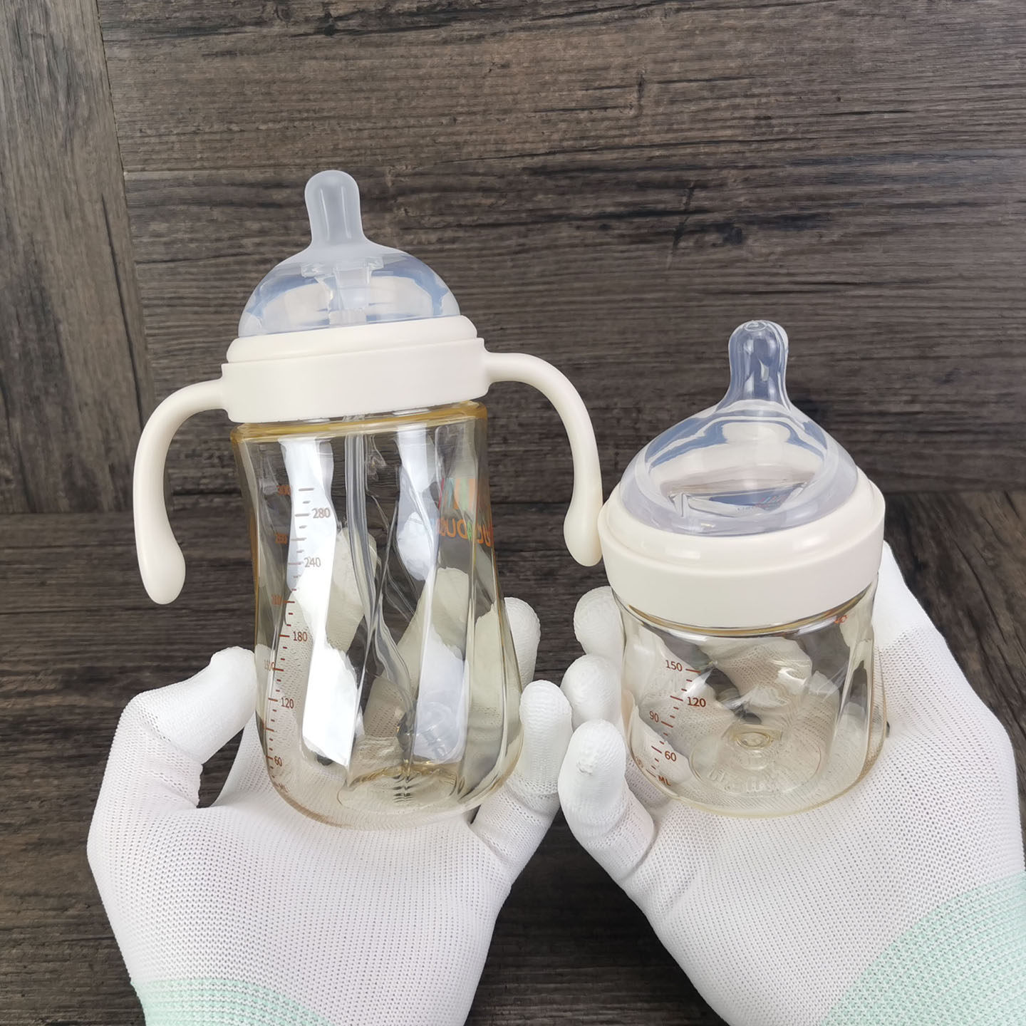 婴儿150ml 300ml食品级PPSU塑料奶瓶6cm超宽口径耐摔学饮手柄吸管