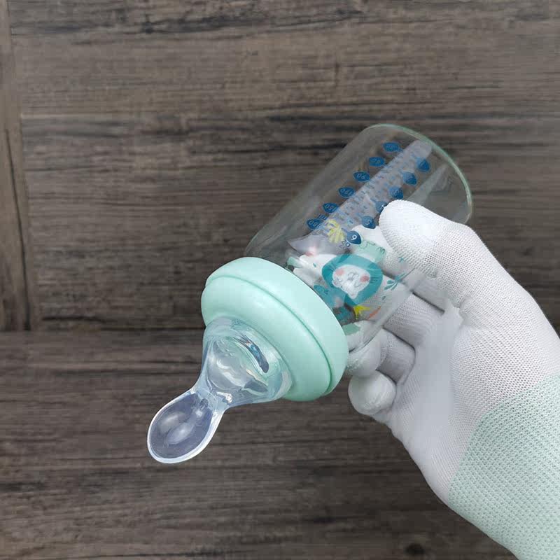 宽口径婴儿玻璃奶瓶180ml食品级耐高温带勺子头奶嘴宝宝喂水离乳