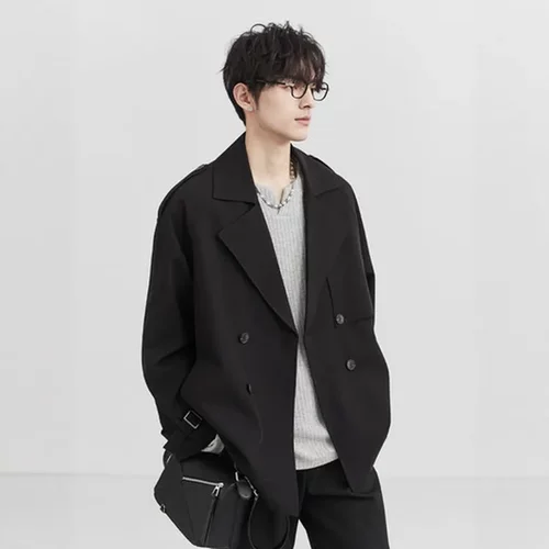 上衣风衣高级感外套直供春秋韩版休闲宽松短款双排扣中长男