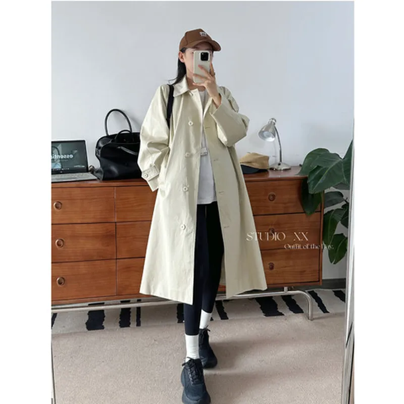 秋外套风衣设计师简约女单排扣抗风纯棉!高密廓形小众斜纹中长款