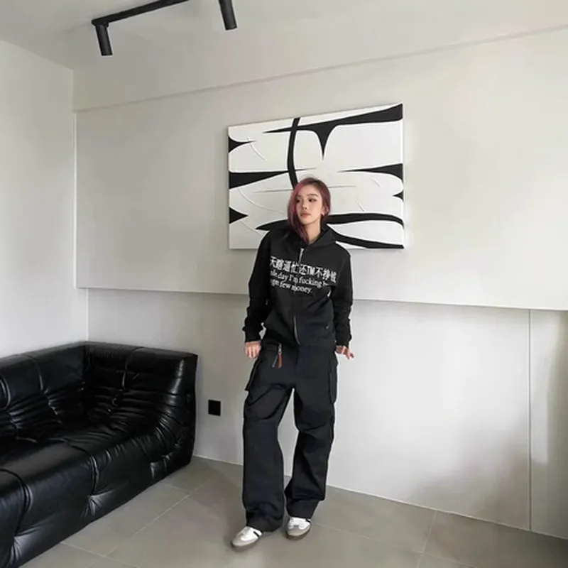 同款slogan工服忙潮瞎卫衣本命连帽男女印花时髦工人打不赚钱现货