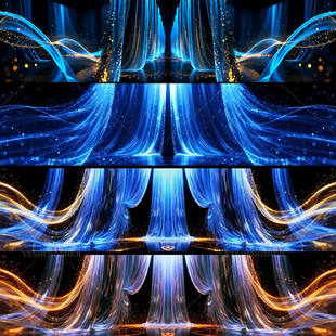 宽屏素材livehouse唯美浪漫金色粒子线条流光帷幔幕布舞台背景