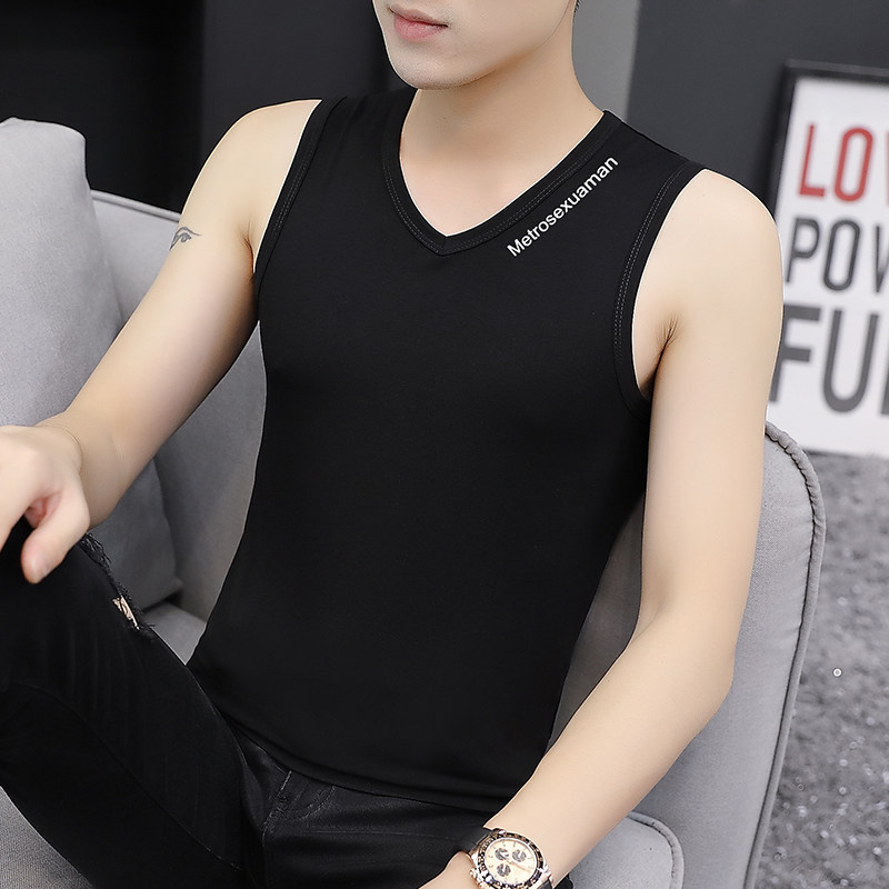 2件】莫代尔 v领男士网红背心纯棉夏季冰丝跨栏无袖坎肩运动健身