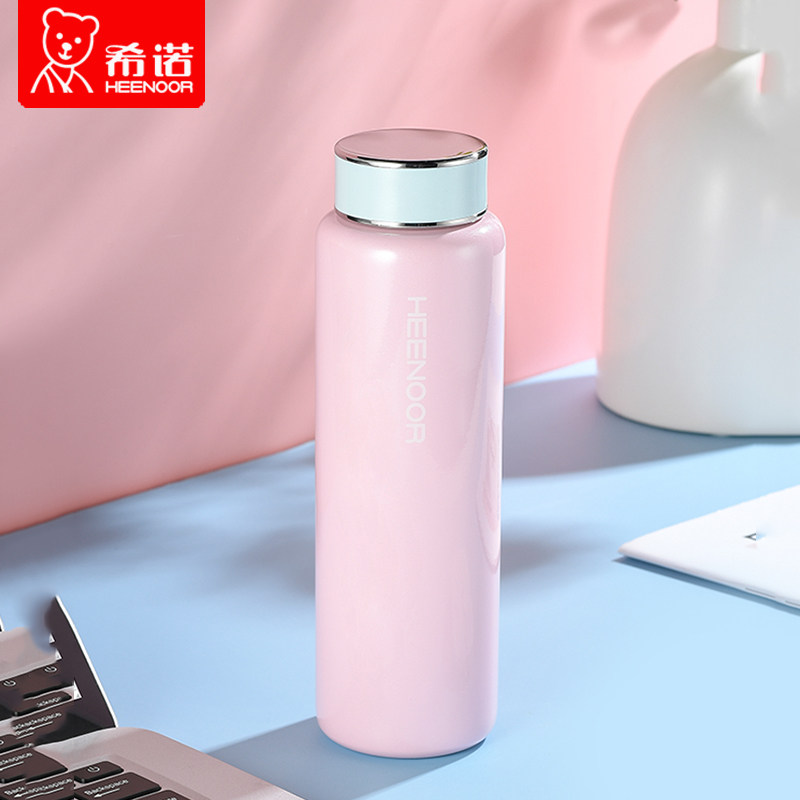 希诺保温杯女316L不锈钢大容量杯简约创意撞色便携可爱少女水杯