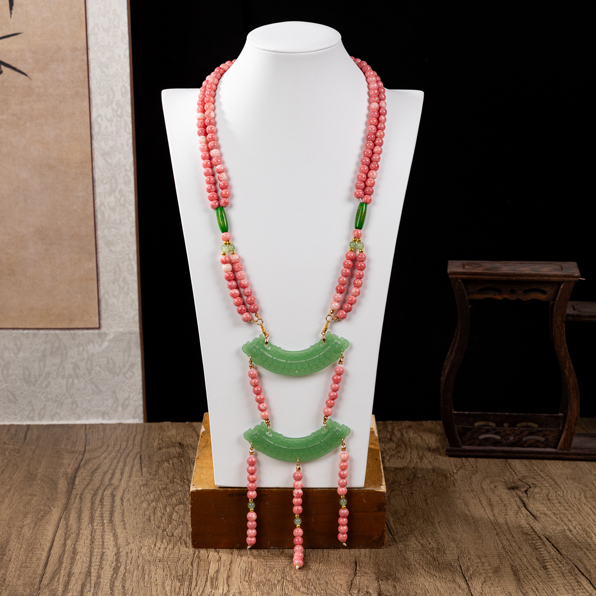 原创 仿玉石秦汉古装汉服配饰璎珞 圆珠仿玉衡中长款战国袍项链