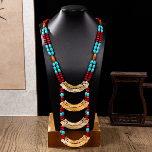 秦汉仿玉横复原璎珞 汉服配饰唐风敦煌项链 仿绿松石战国袍配饰