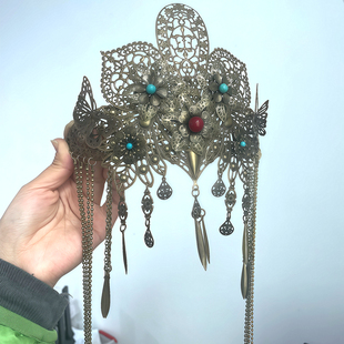 原创傩戏头冠发饰 暗黑系cos山鬼新娘民族风发冠汉服出片头饰