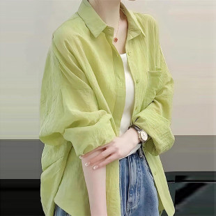 多巴胺显瘦外搭薄款 女士外套2026新款 防晒衣 冰丝绿色防晒衬衫 夏季