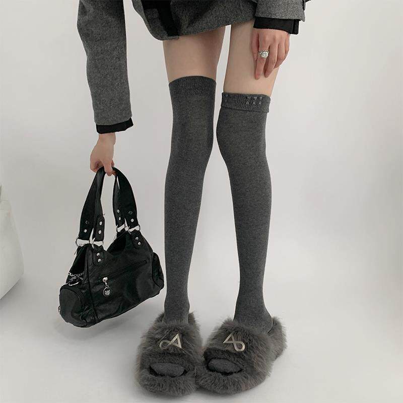 丝袜情调禁欲系大腿根过膝长筒袜子女春秋防滑灰色高筒袜拼色加厚