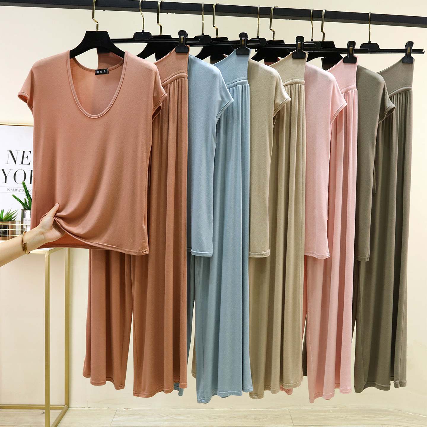莫代尔无袖T恤阔腿裤两件套女夏薄款大码上衣休闲裤家居服两件套