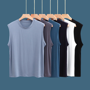 莫代尔背心夏装无袖t恤中老年打底衫圆领坎肩薄款汗衫男大码上衣