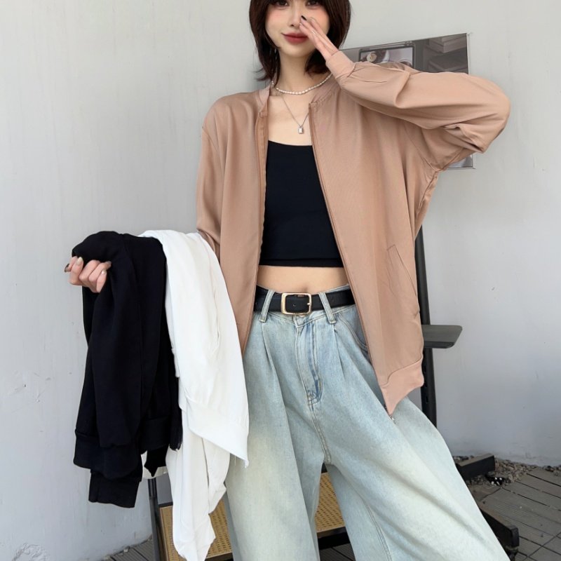 2026夏季纯色女薄款拉链外套人造棉防晒衣绵绸宽松大码外搭空调衫
